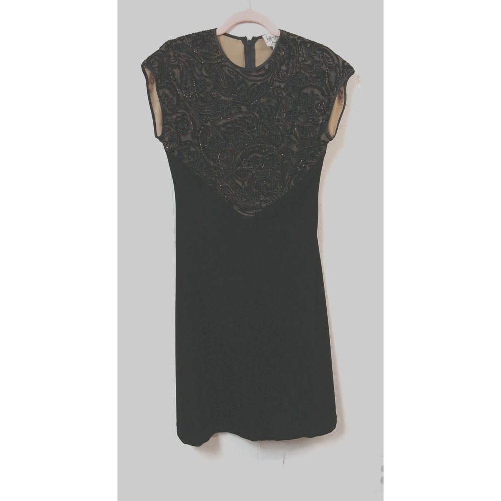 VTG Jeffrey & Dana Tom Barra WM 6P Cocktail Dress Black Velour Cap Sleeves Lined
